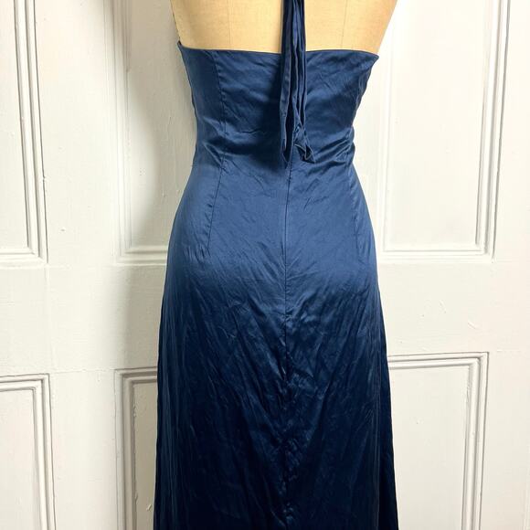 Adrianna Papell Boutique Vintage Navy Halter Elegant Silk Long Maxi Dress Glam - Picture 7 of 10